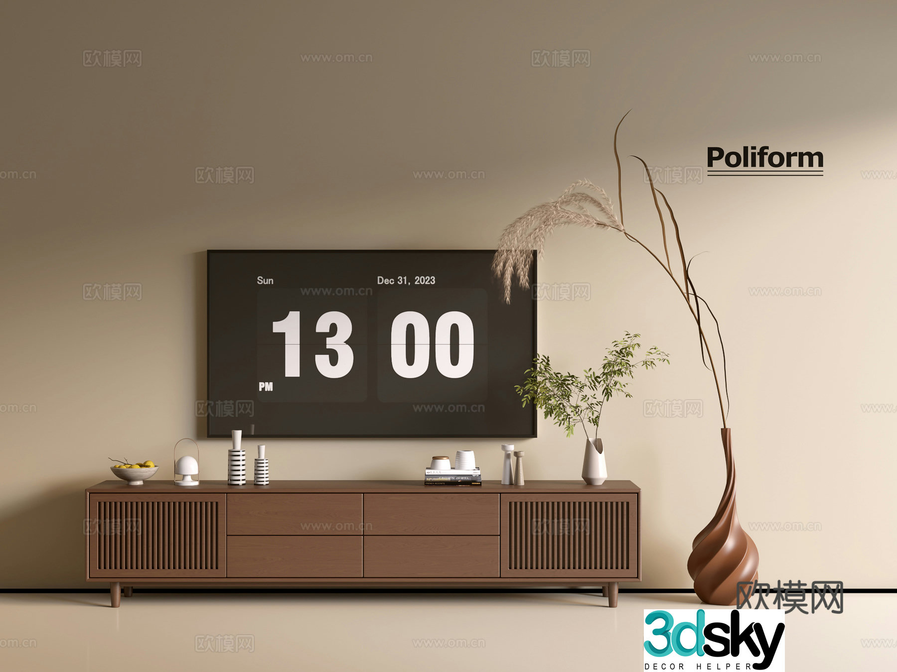 Modern wood grain TV cabinet simple side cabinet chest of drawers low cabinet whole cabinet side cabinet balcony 3D model