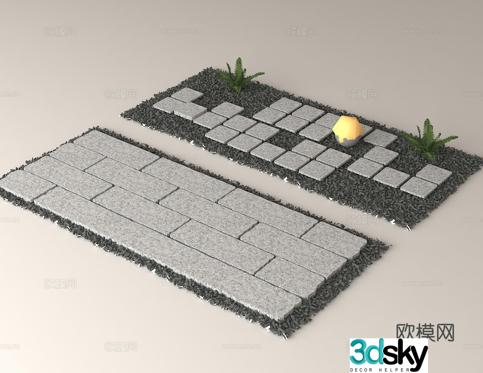 Outdoor Slate Road Garden Trail Landscape Paving Slate Paving Gardening Decoration Gray Slate 3D Model