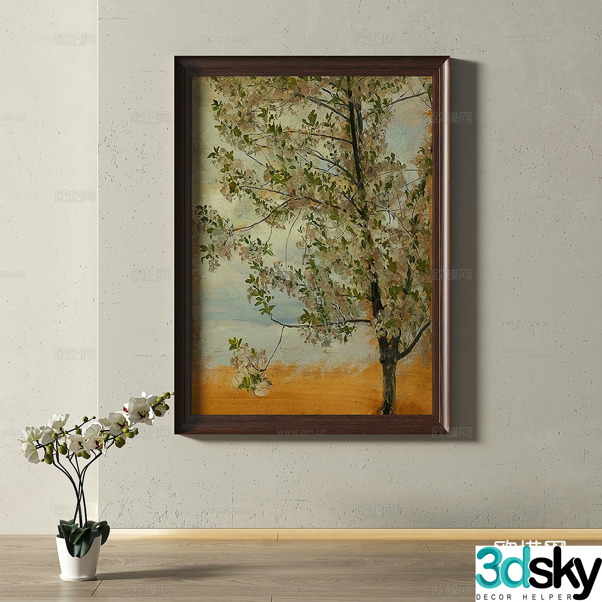 Retro medieval modern oil painting light luxury French simple European classical decorative painting 3d model