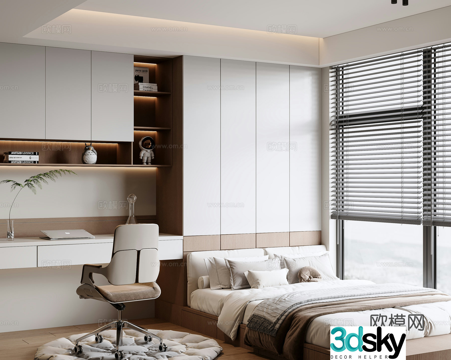 Modern tatami bedroom single chair laptop computer bookcase hanging cabinet decorative cabinet 3d model