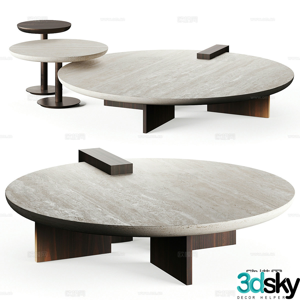 Modern Italian marble coffee table combination 3D model