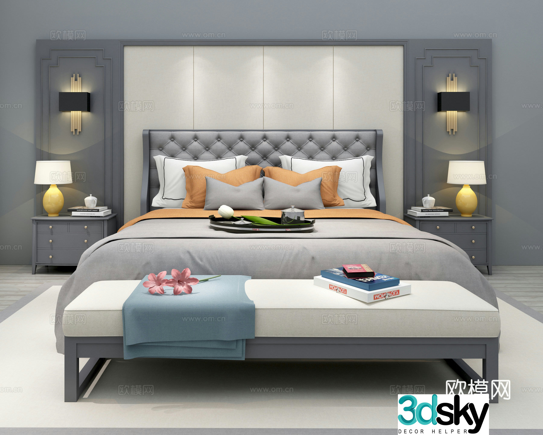 Modern light luxury double bed 3D model