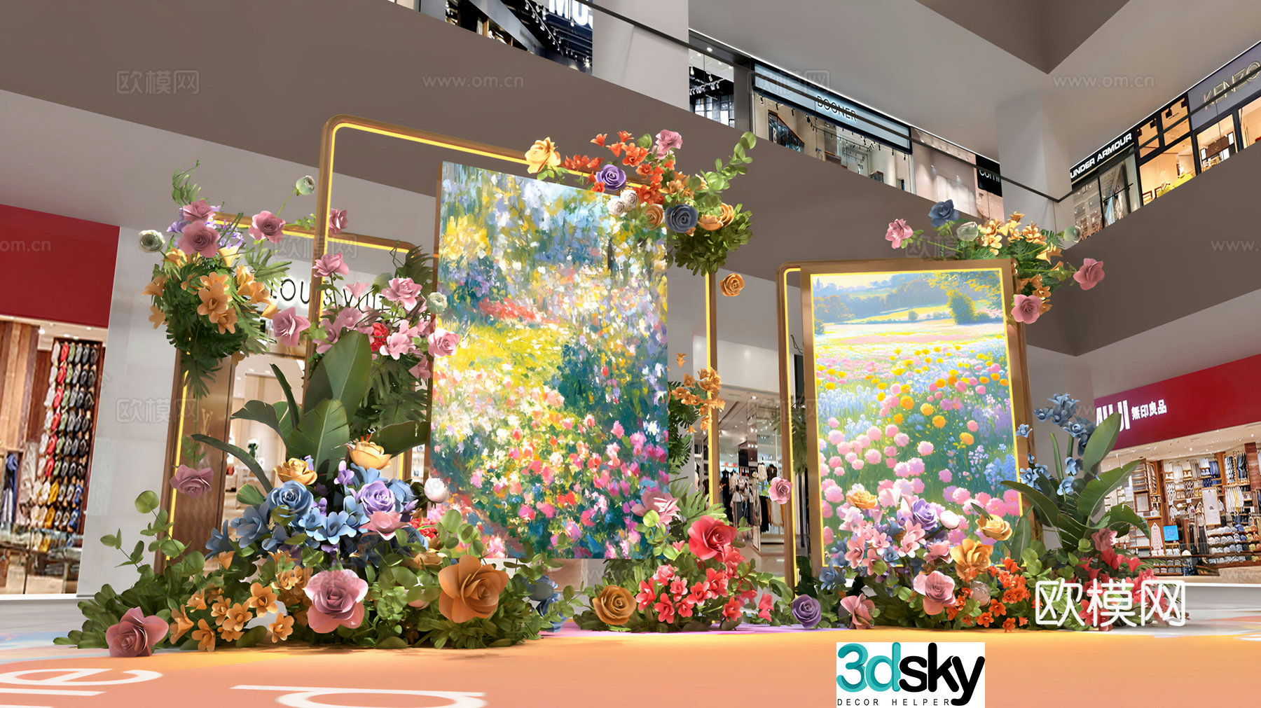 Modern new Chinese style other commercial beauty flower group photo check-in flower photo frame photo spring photo 3d model