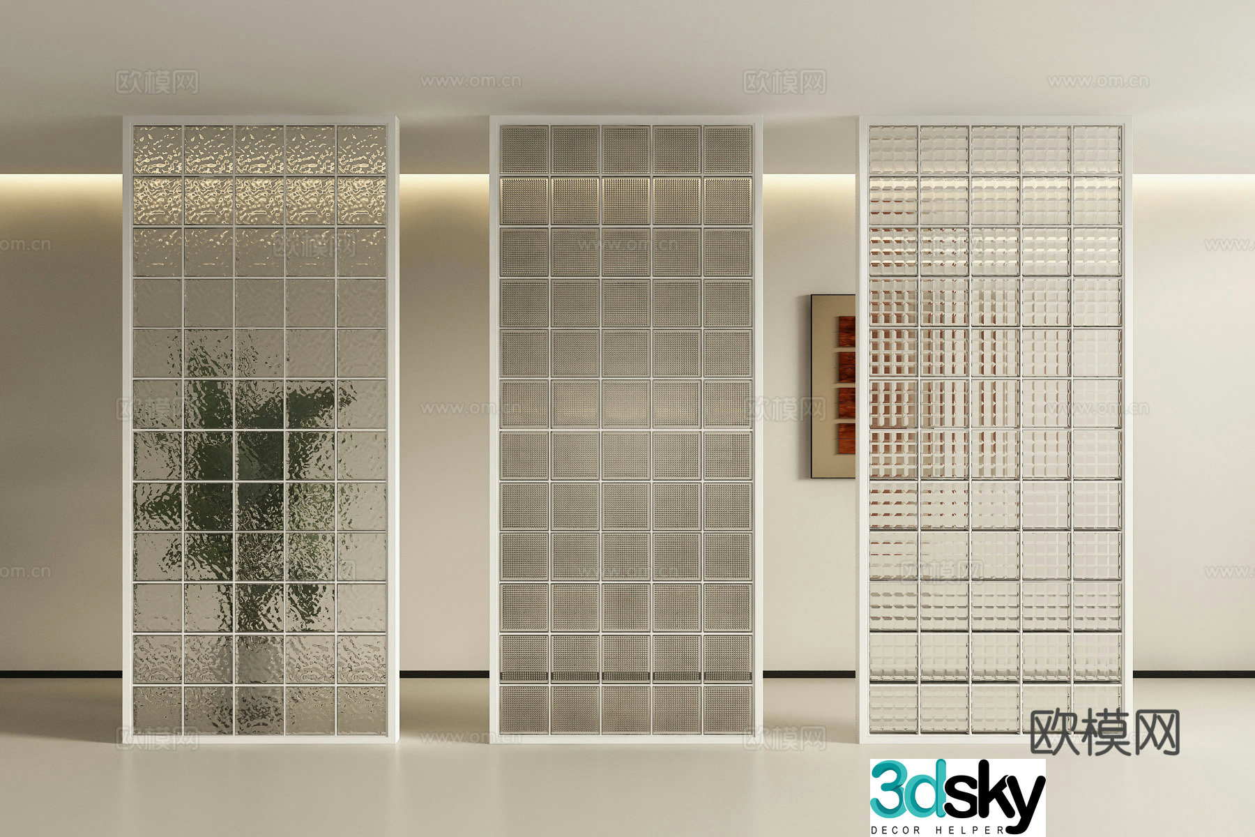 Modern glass brick partition 3d model
