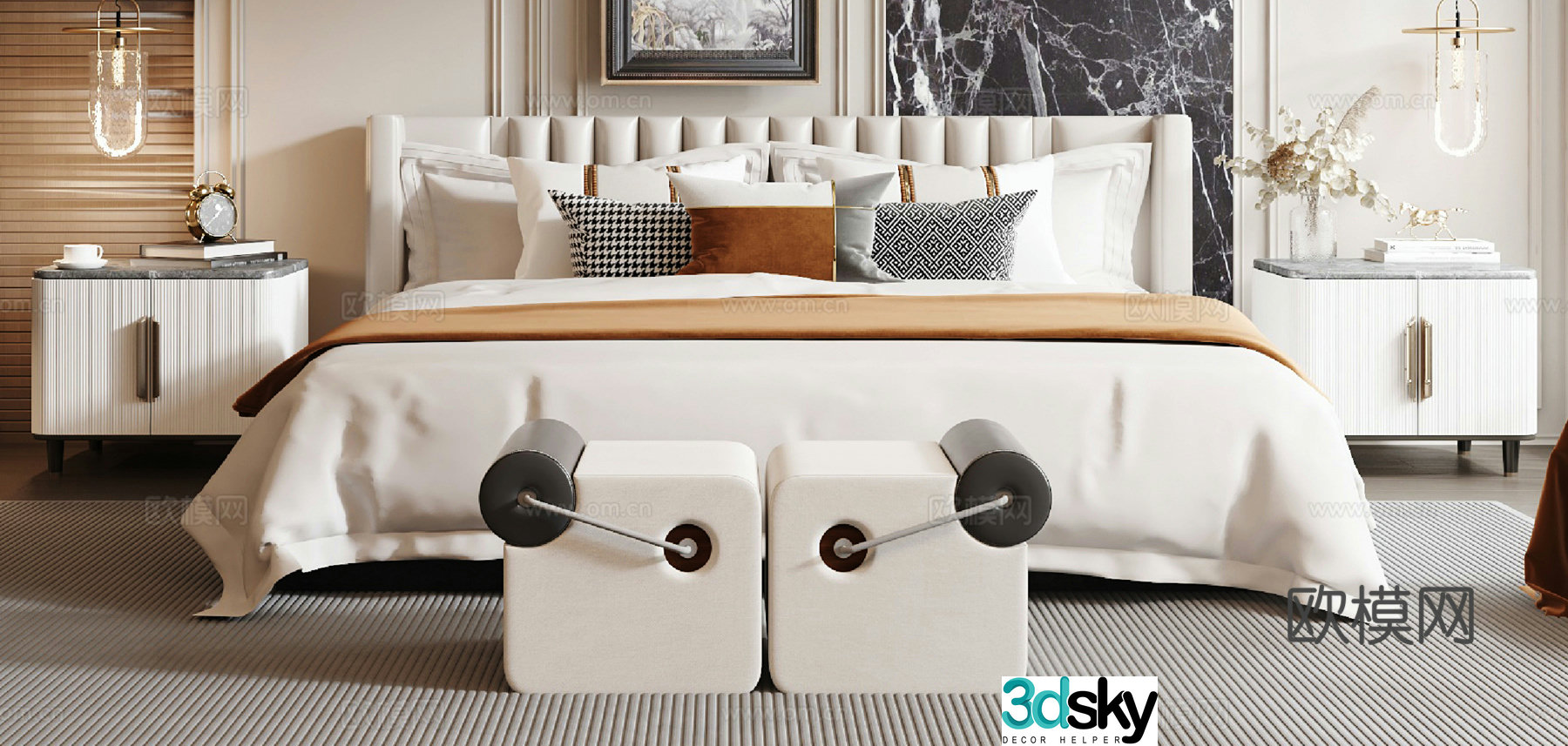 American double bed 3d model