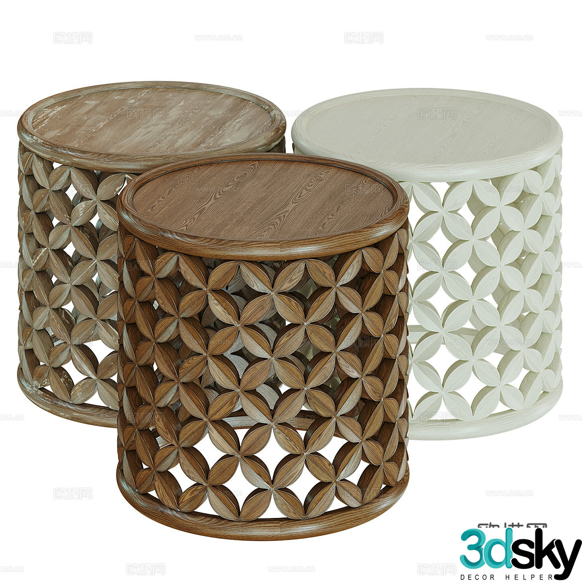 New Chinese-style solid wood rattan round edge 3D model