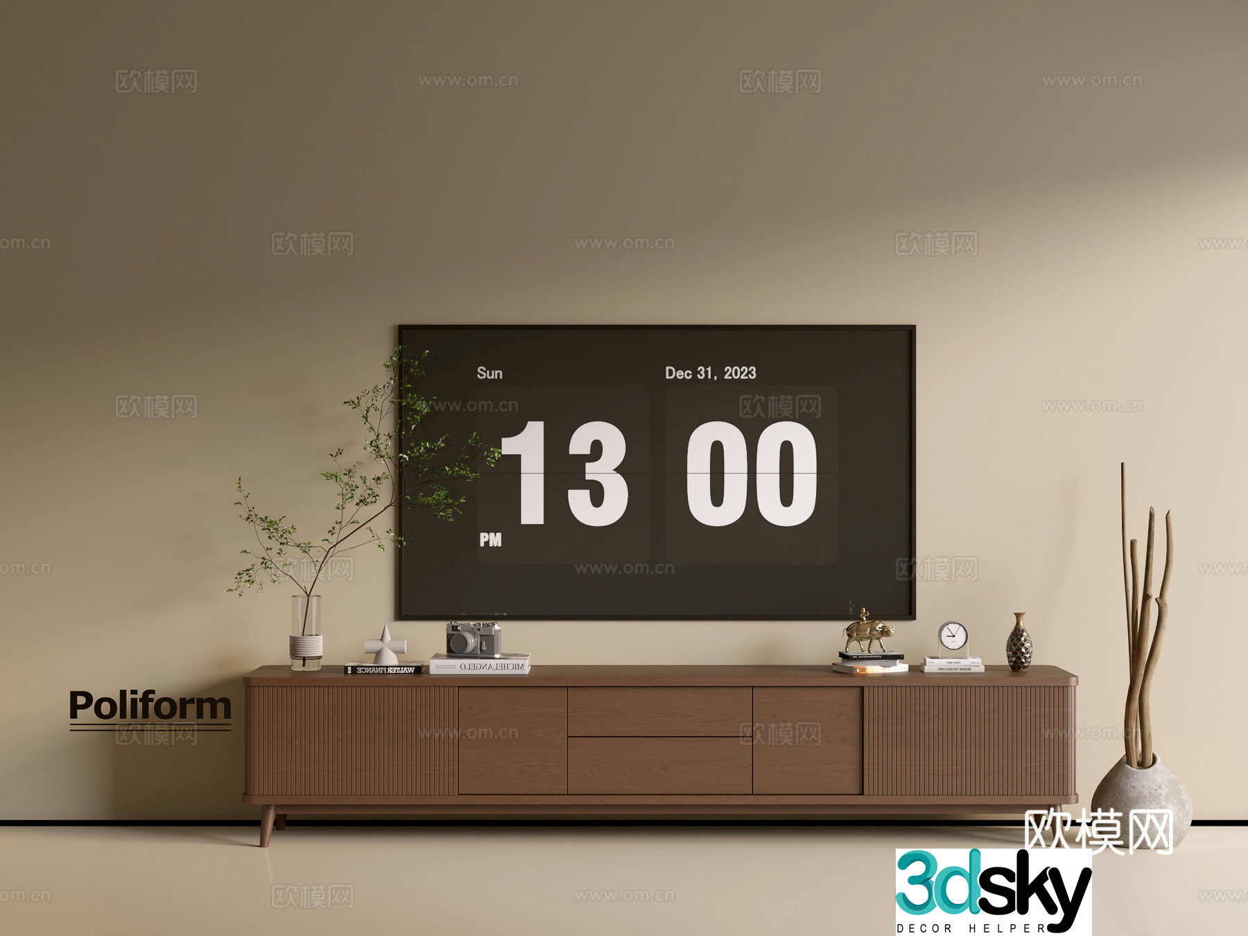 Modern wood grain TV cabinet simple side cabinet chest of drawers low cabinet whole cabinet side cabinet balcony 3D model