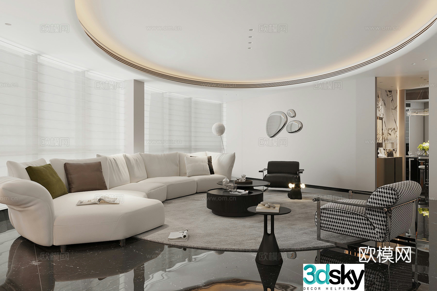 Modern light luxury living restaurant Light luxury Italian living restaurant Large flat floor living restaurant Black and white gray living restaurant 3D model