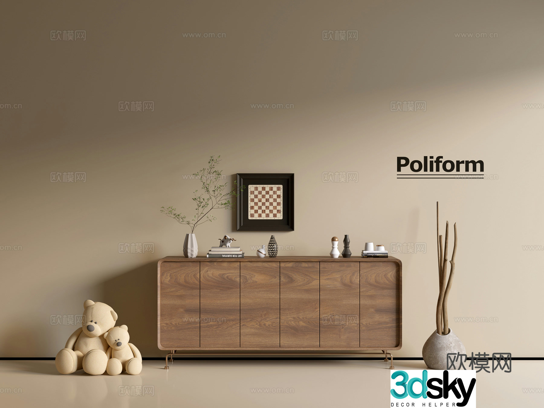 Modern wood grain TV cabinet simple side cabinet chest of drawers low cabinet whole cabinet side cabinet balcony 3D model