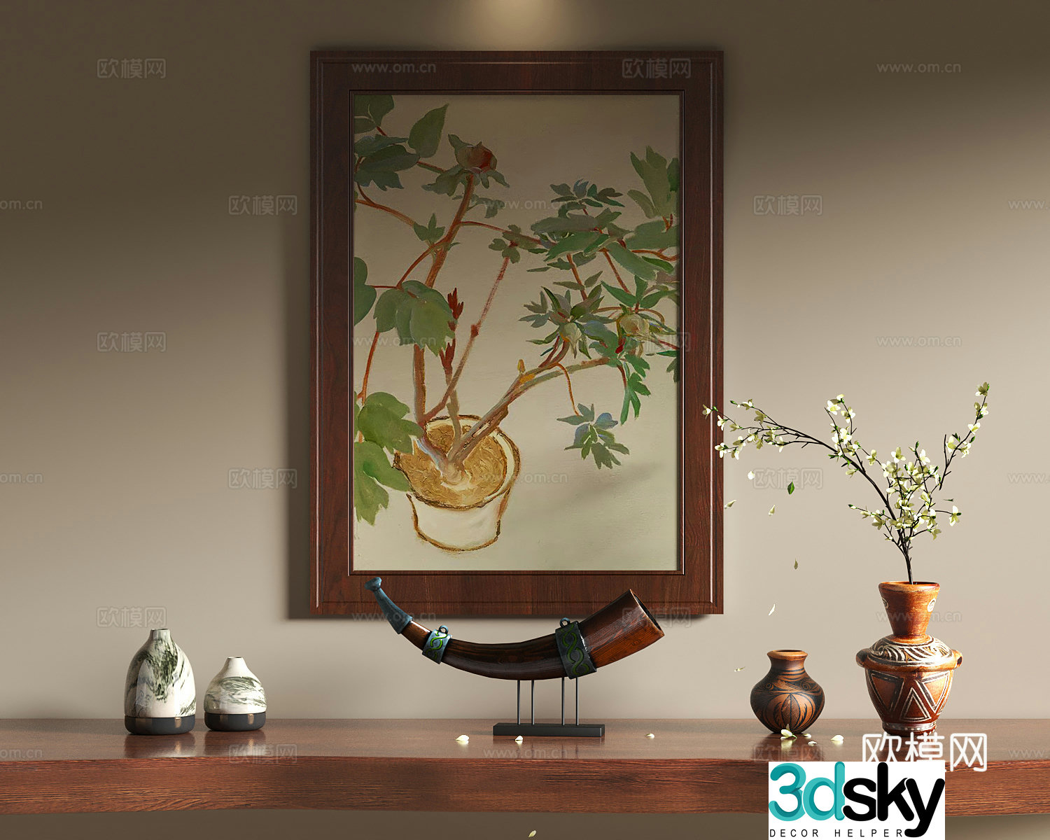 French retro decoration hanging painting French ancient decoration hanging painting Retro vase floral ornament 3D model