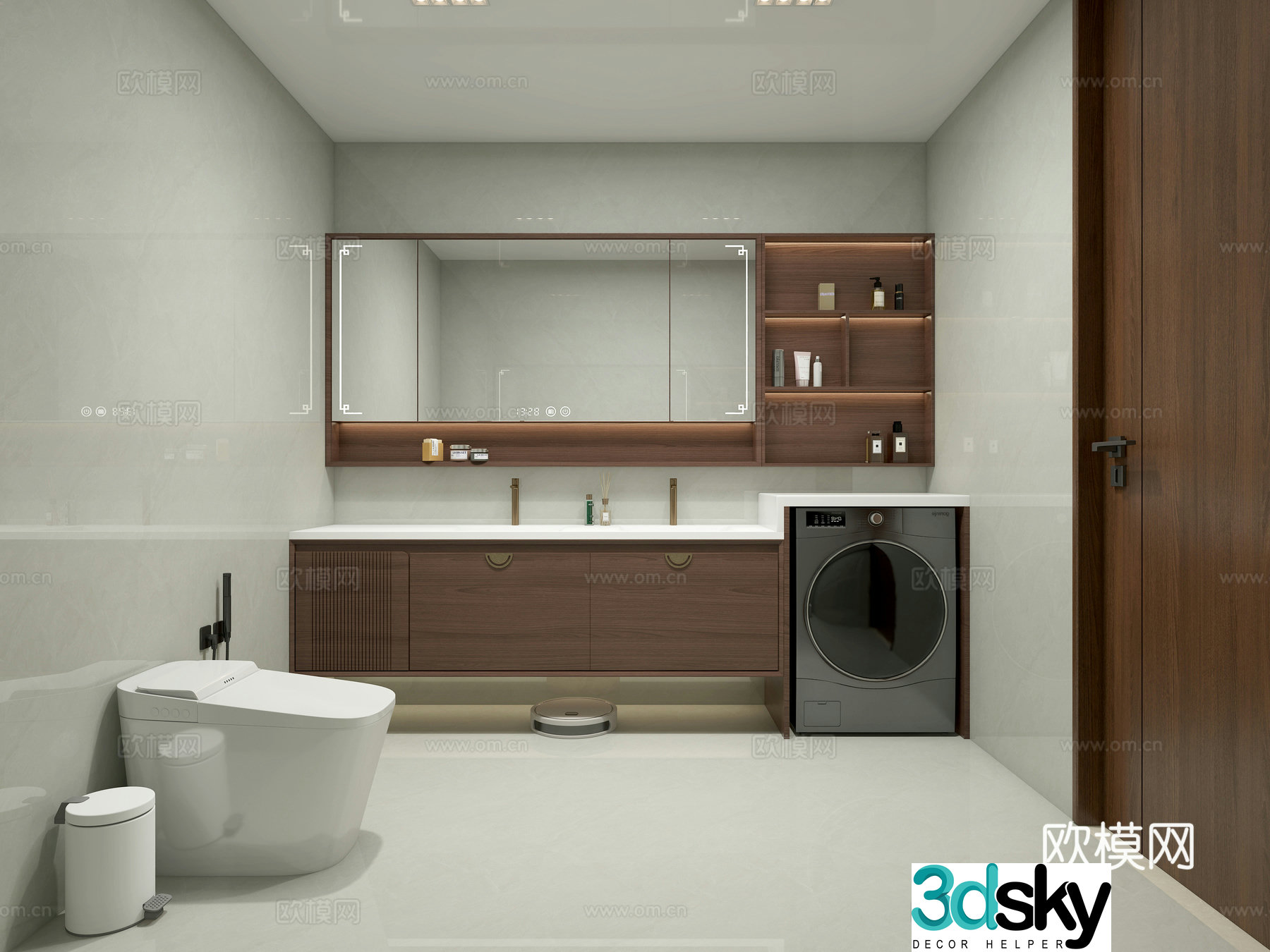 New Chinese bathroom bathroom mirror cabinet washing machine 3d model