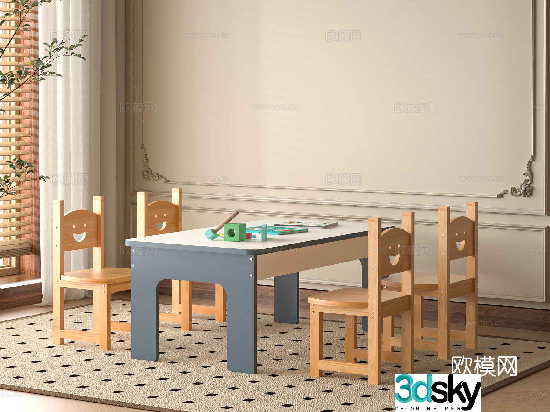 Modern children’s table and chair 3d model