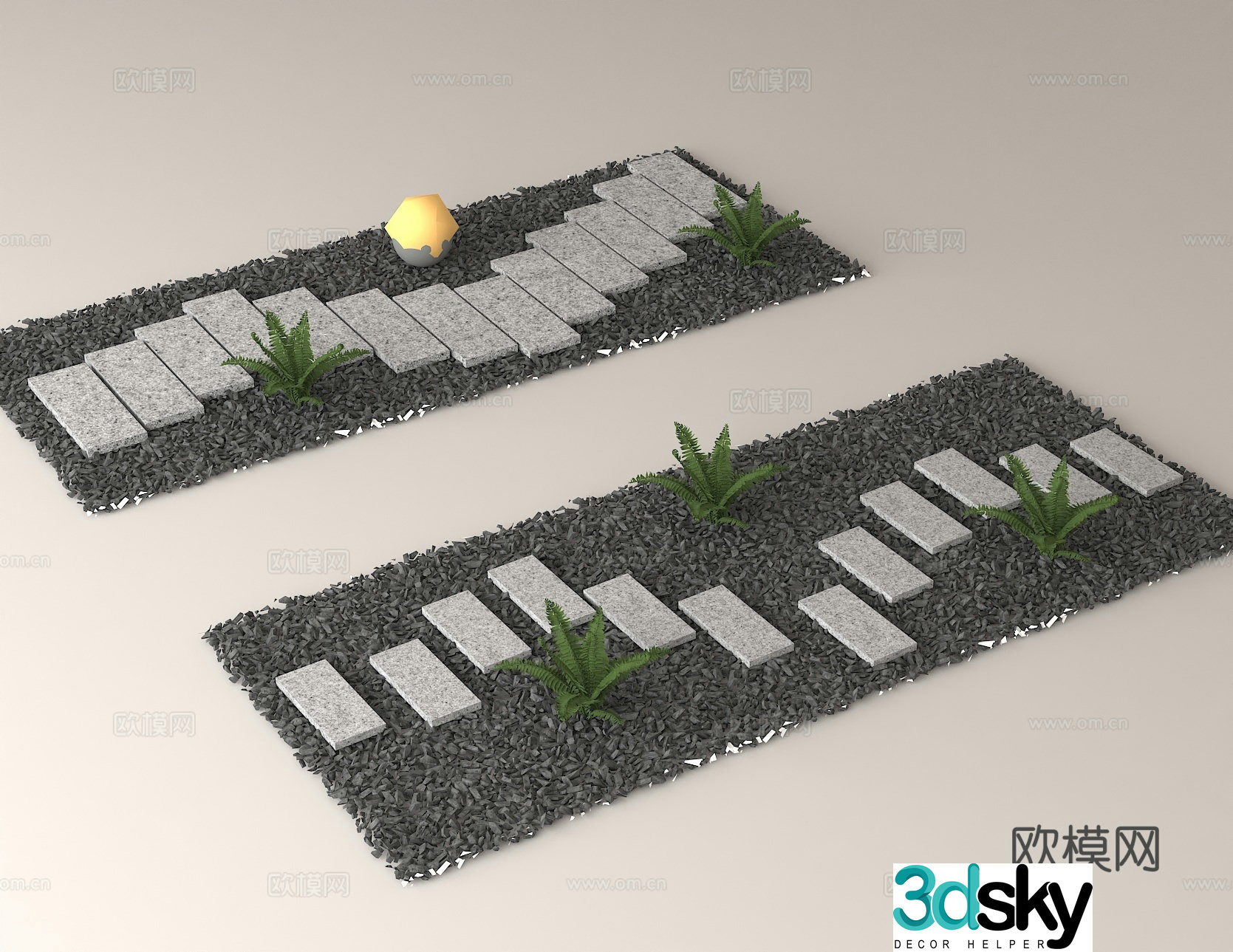 Outdoor Slate Trail Gravel Landscape Garden Trail Design Modern Gardening Decoration Landscape Paving 3D Model