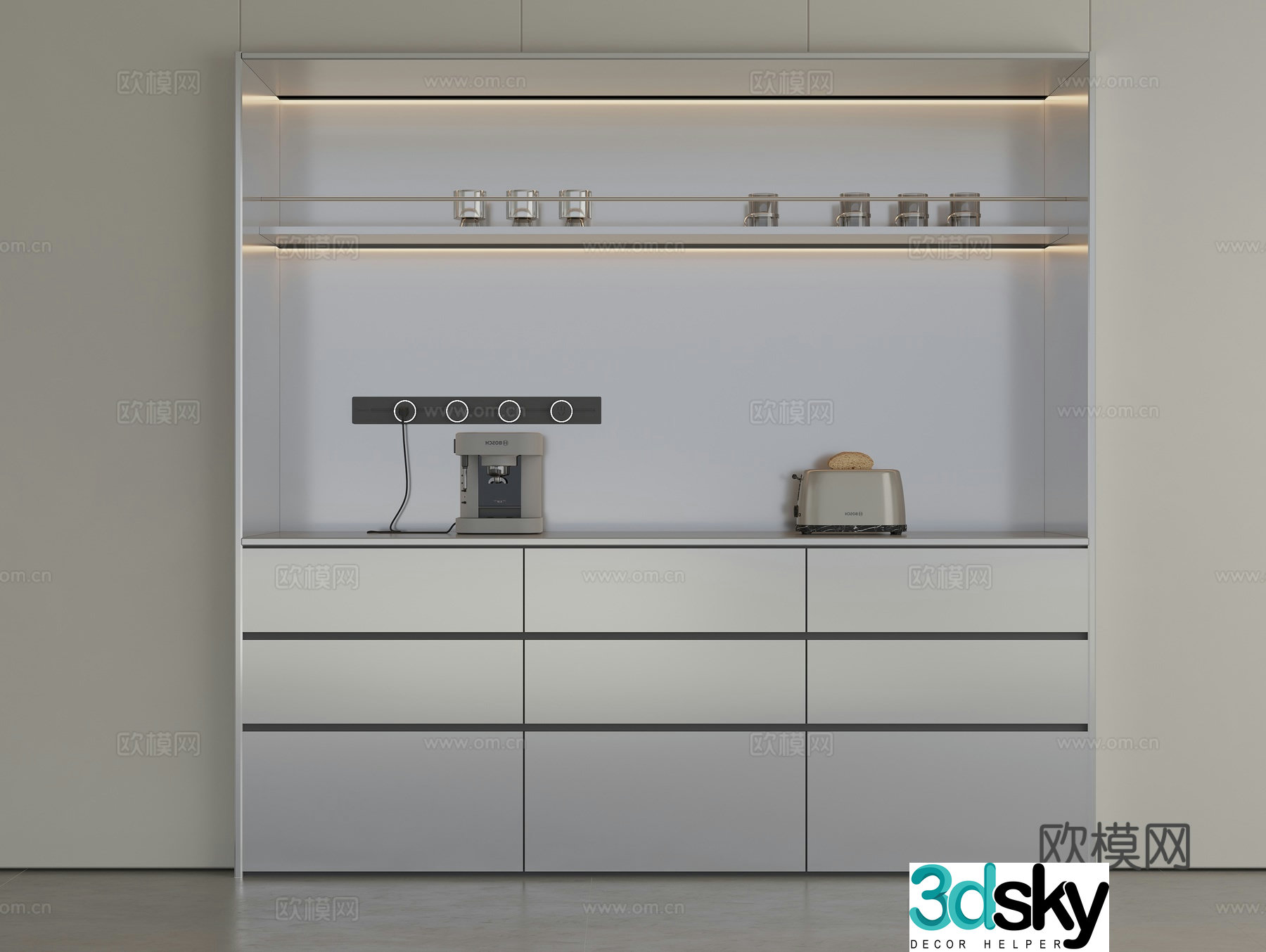Modern sideboard minimalist sideboard meal preparation cabinet wine cabinet coffee machine bread machine water cup 3D model