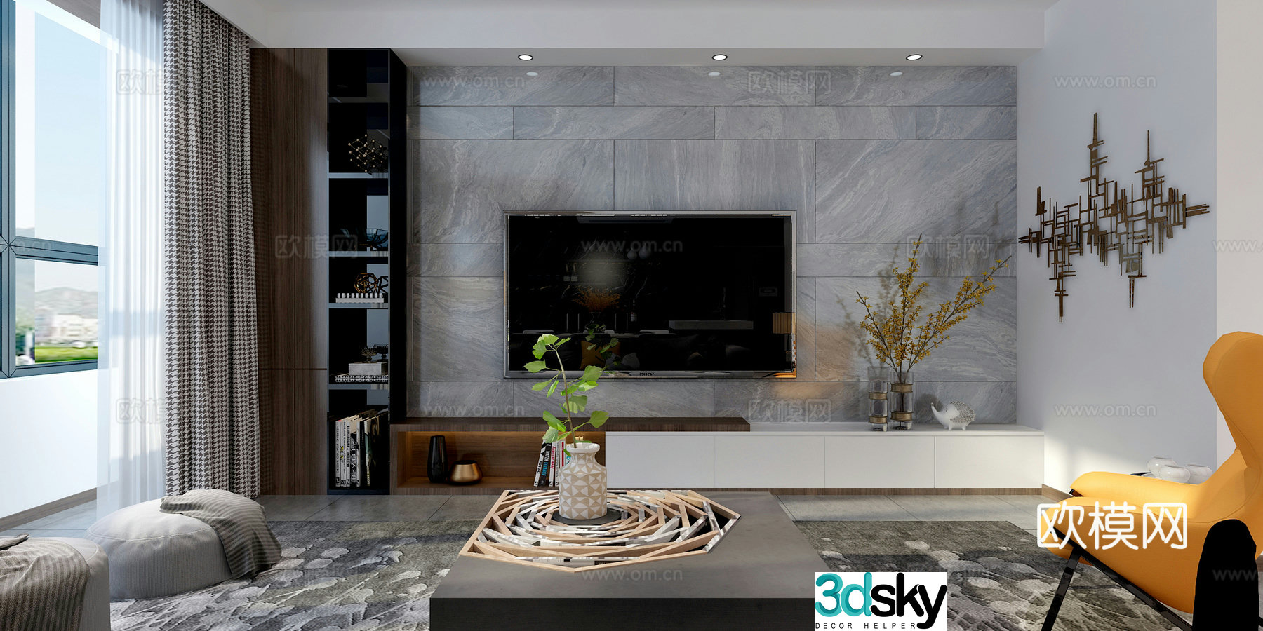 Modern living and dining room sofa coffee table dining table chair painting TV cabinet 3d model