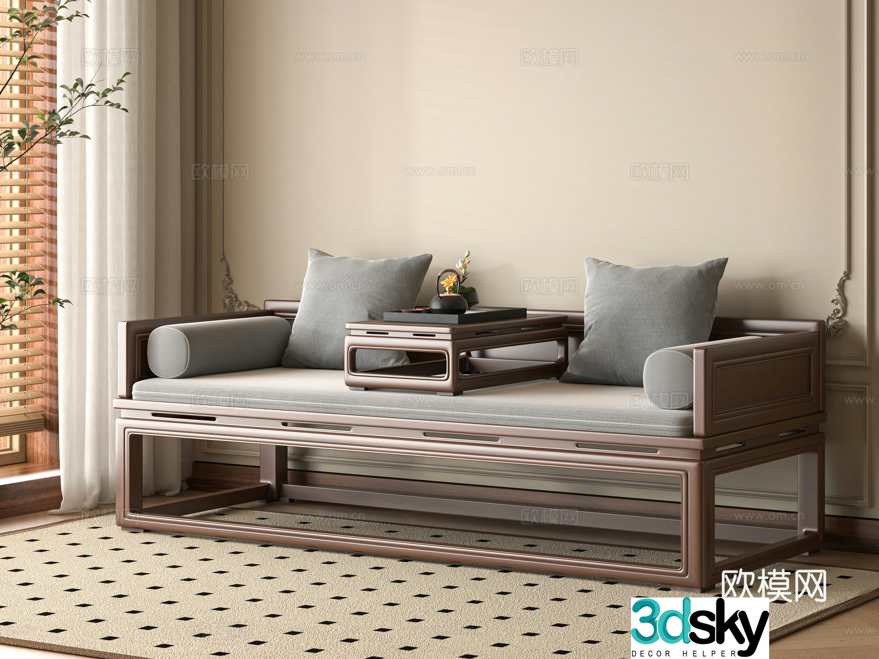New Chinese Arhat Bed 3D Model