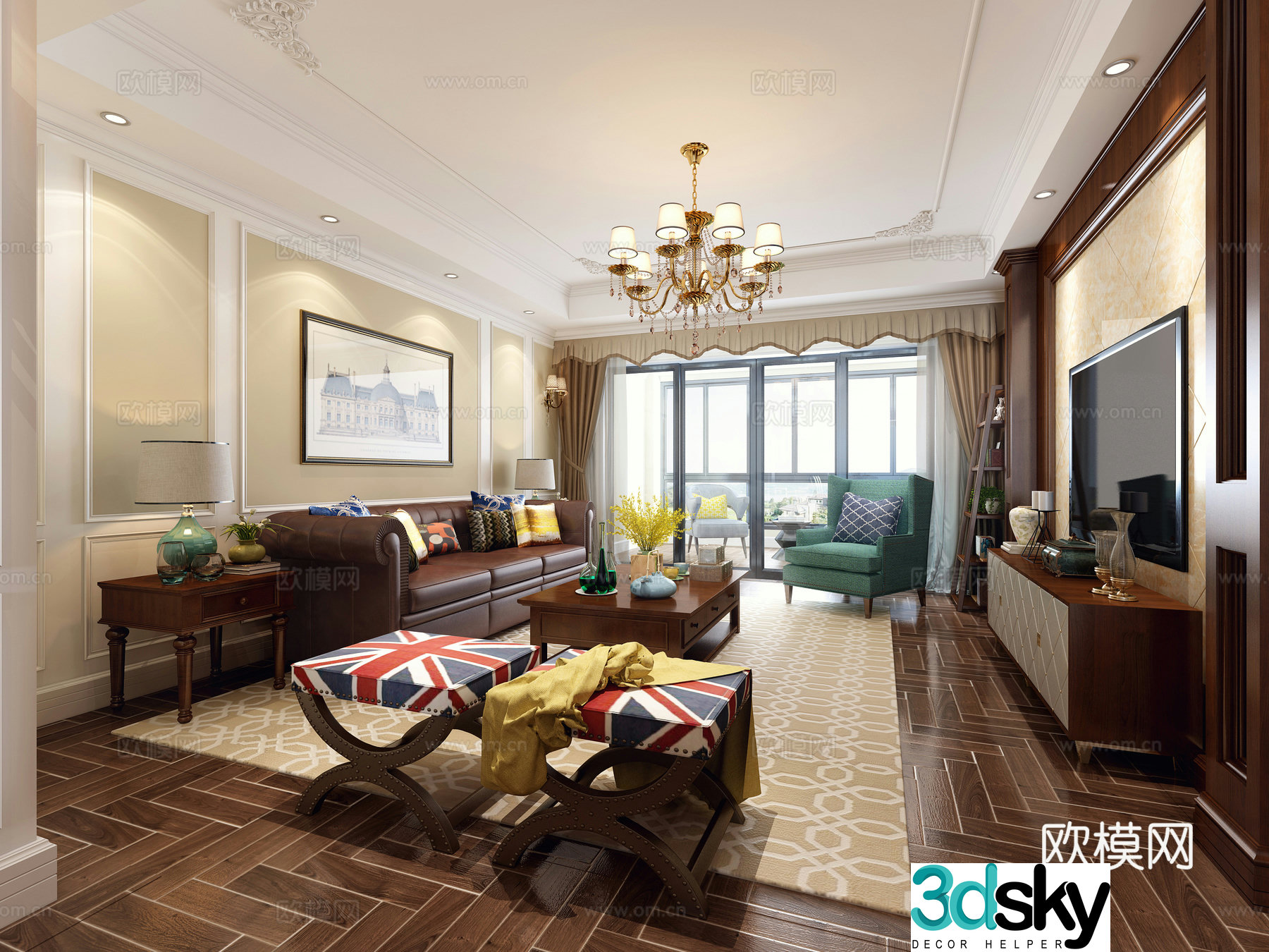 American modern living room 3d model