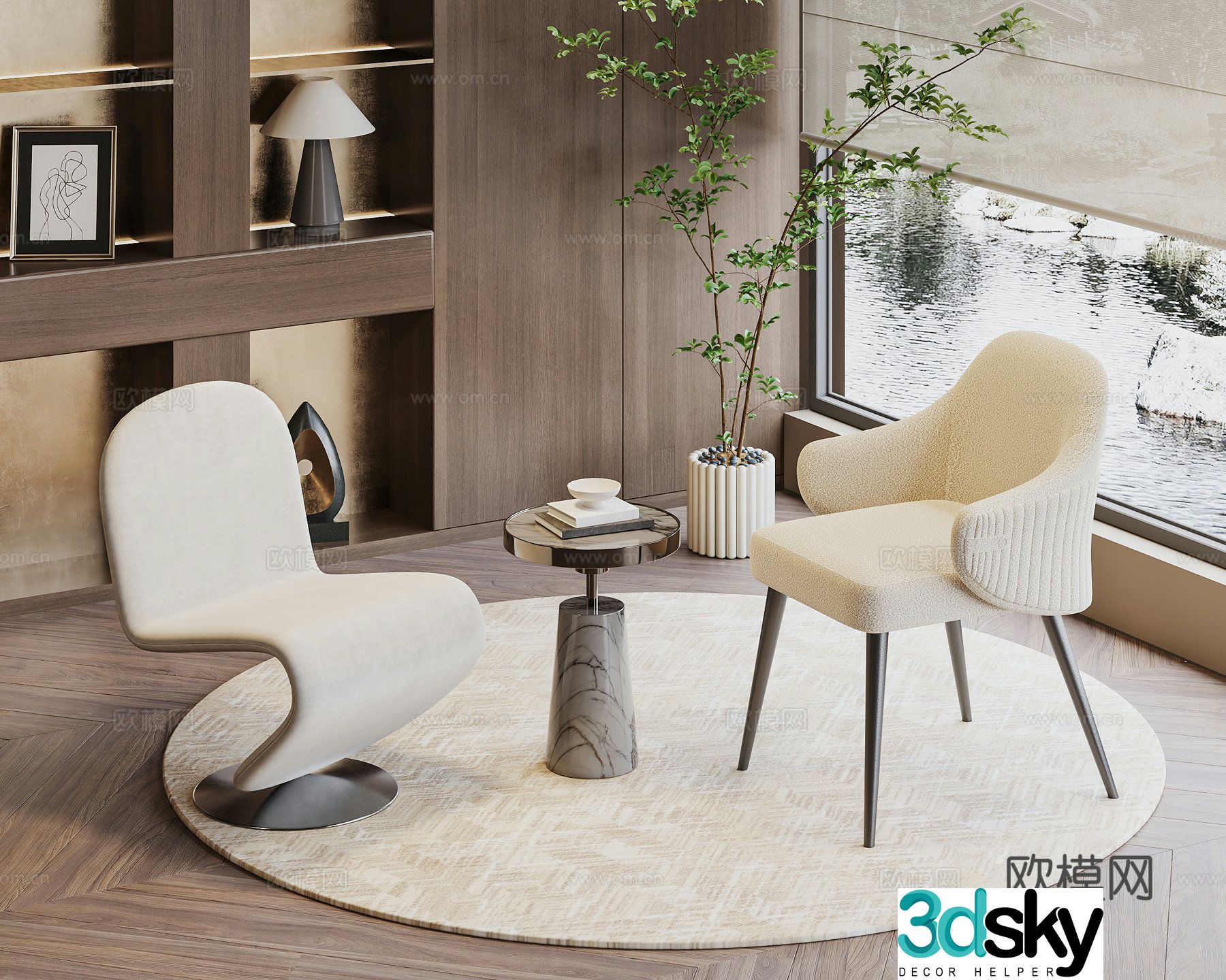 Modern living room casual single sofa leisure chair chair coffee table combination 3D model