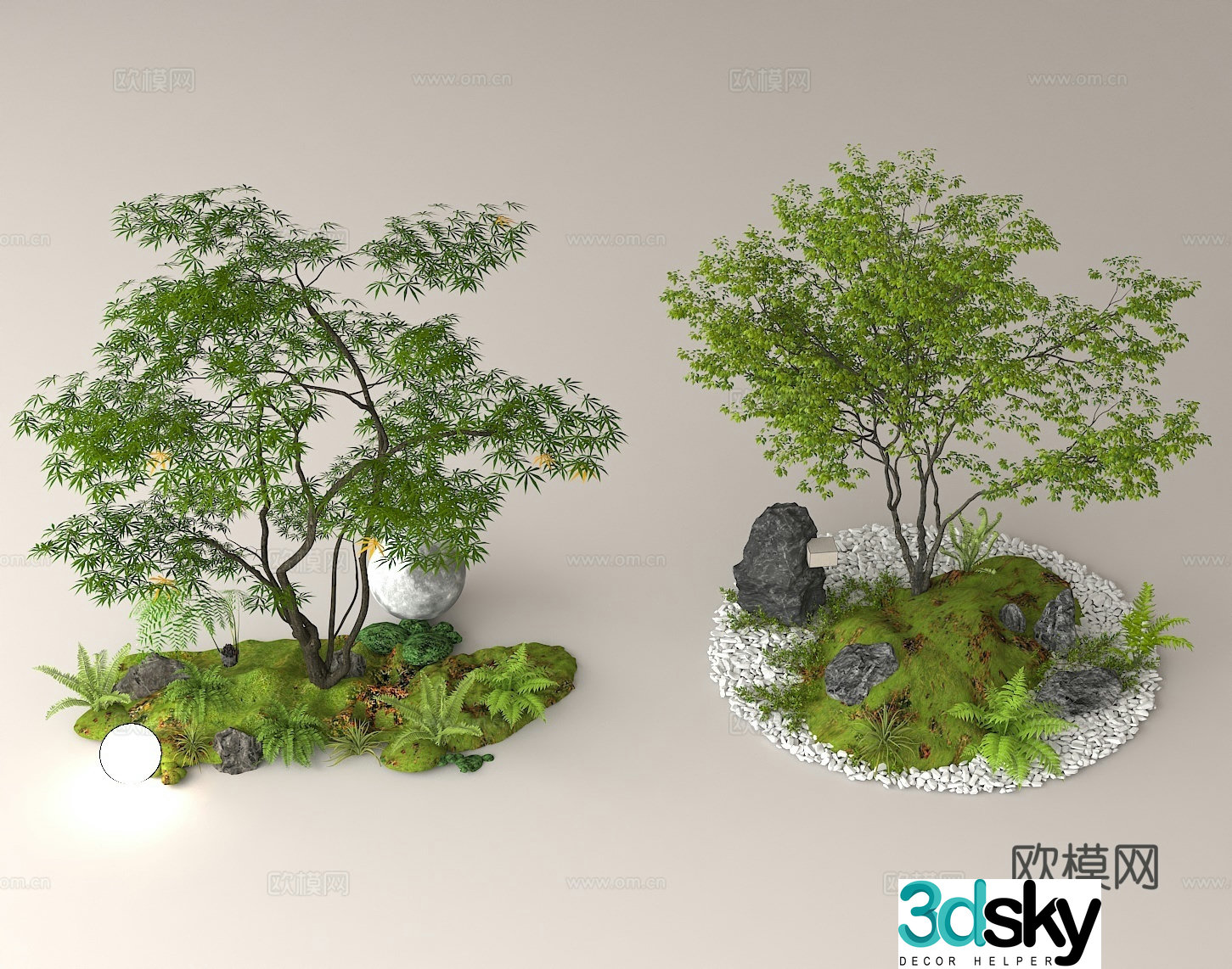 Green plant landscaping micro landscape courtyard landscape stone green plant combination ecological landscape indoor green plant 3D model