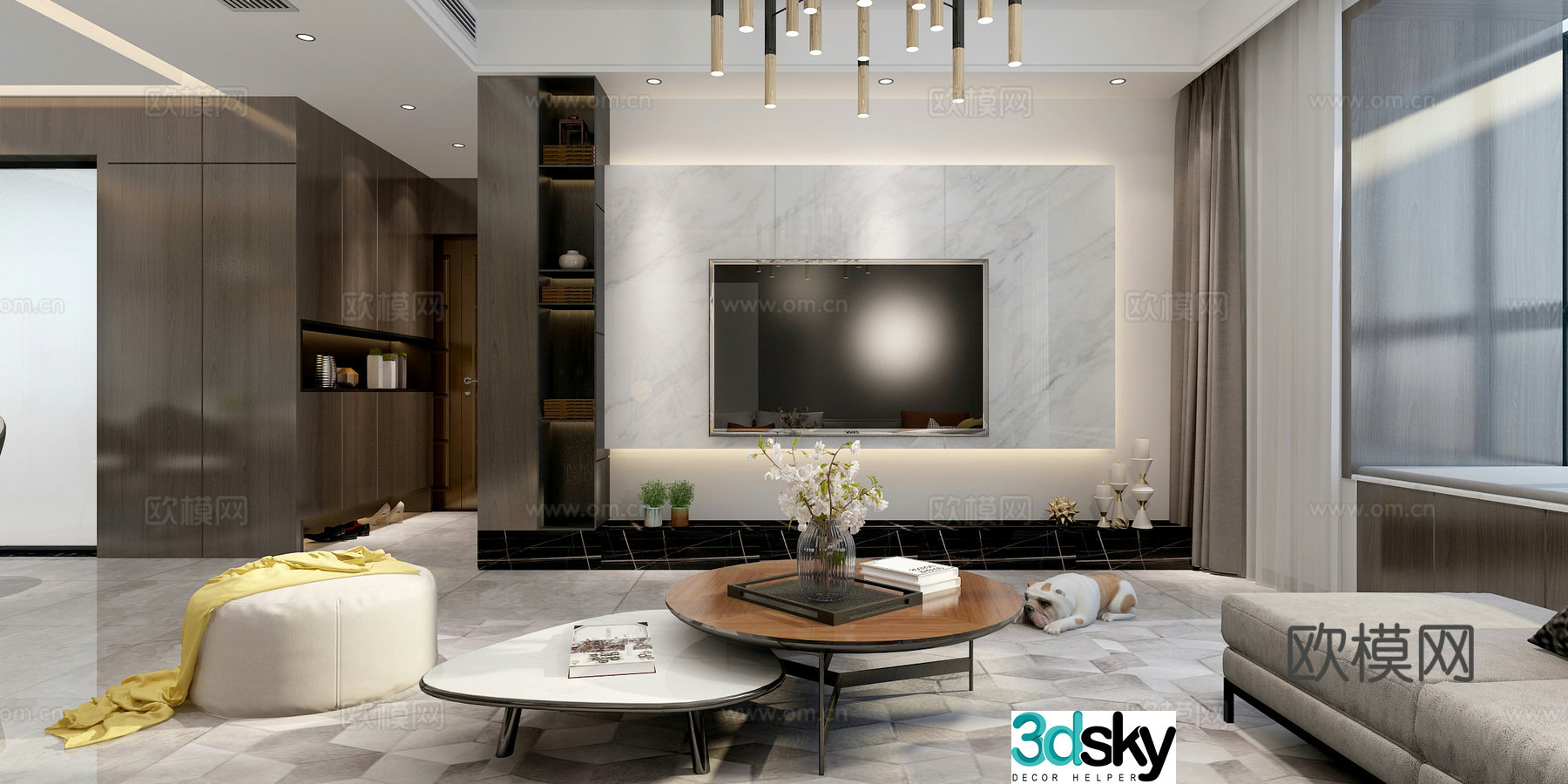Nordic living and dining room sofa coffee table dining table chair chandeliers painting shoe cabinet TV cabinet 3d model