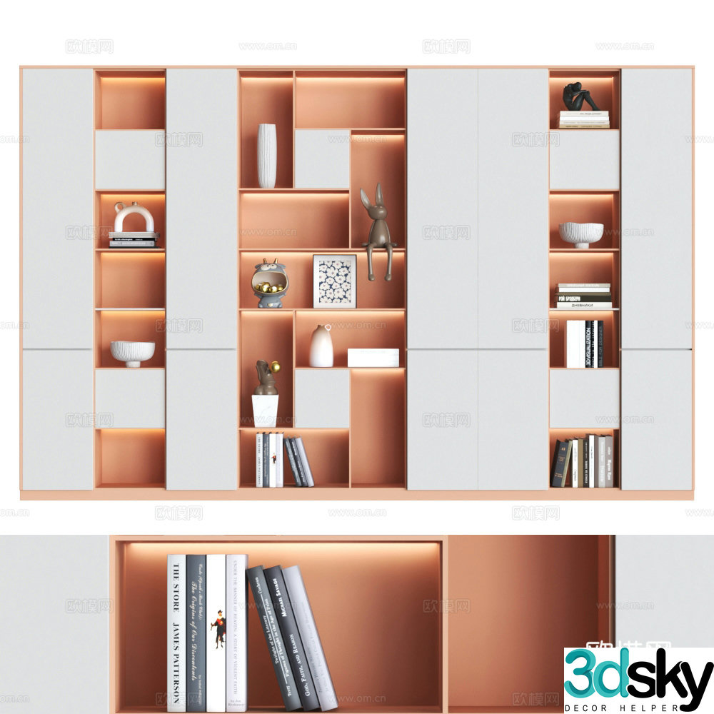 Light luxury bookcase Modern bookcase Combination bookcase Study room bookcase Full wall bookcase 3D model