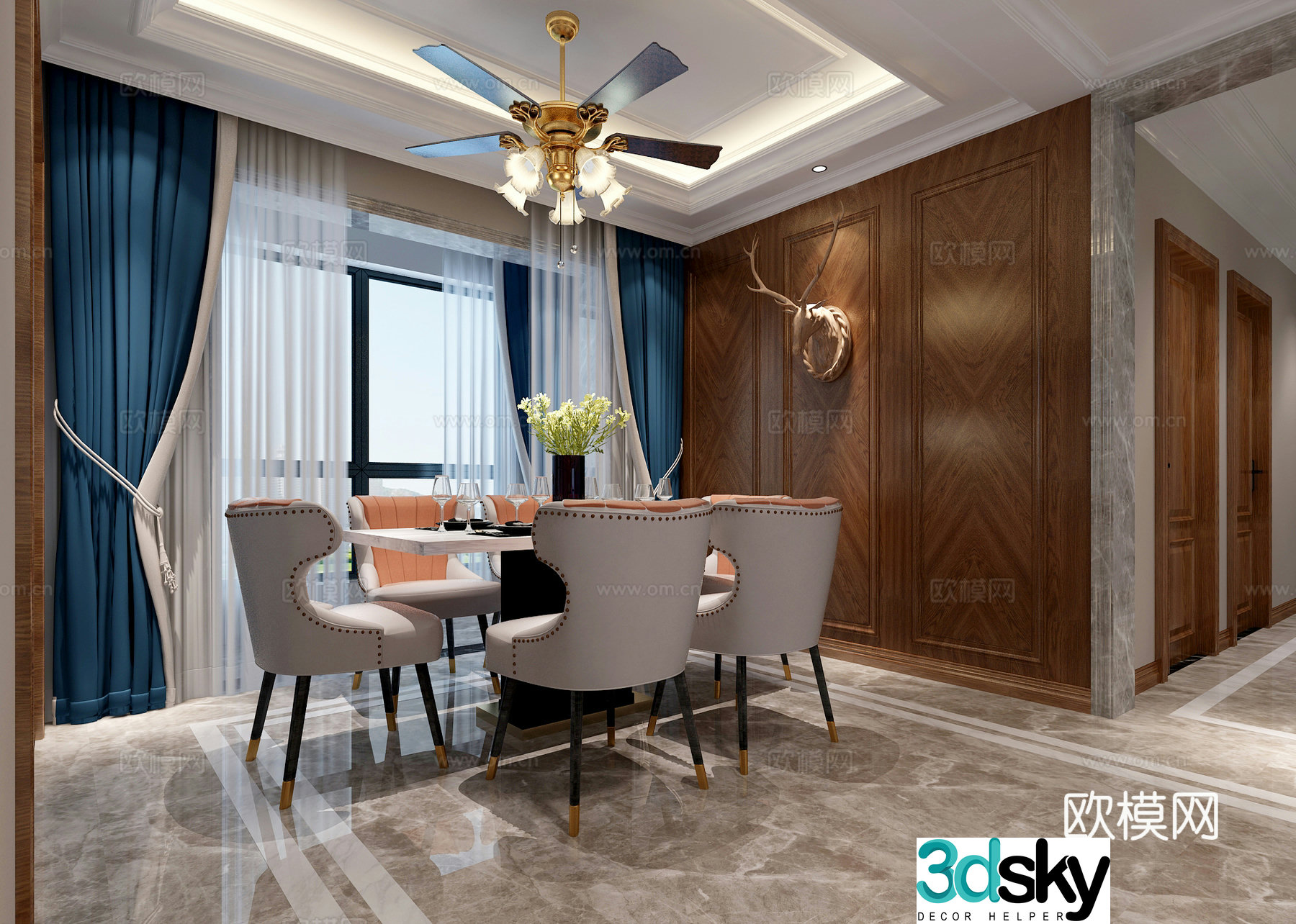 Postmodern living and dining room sofa and coffee table dining table and chair chandeliers paintings and TV cabinet 3D model