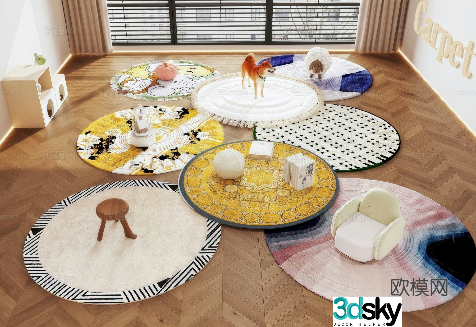 Modern Wasabi Round Carpet 3D Model