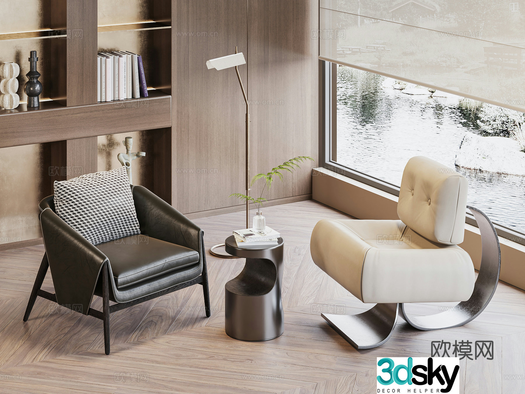 Modern living room casual single sofa leisure chair chair coffee table combination 3D model