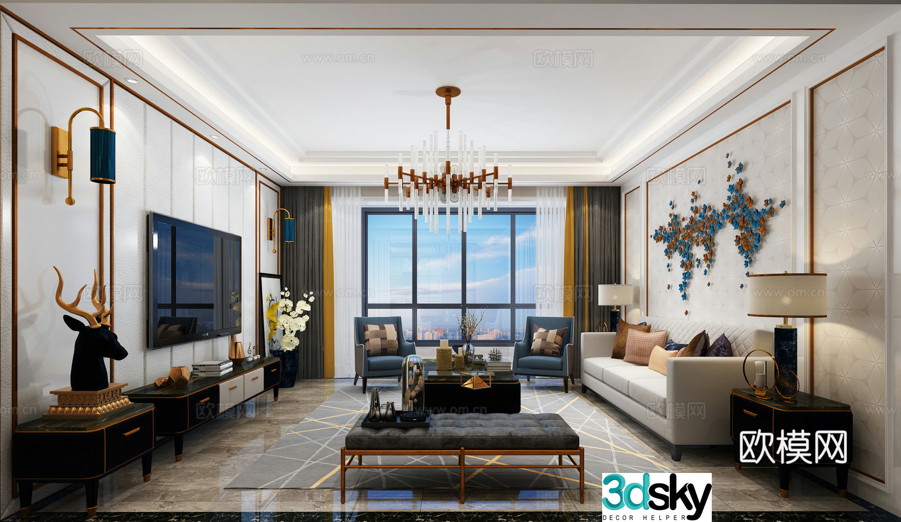 Postmodern modern light luxury living and dining room 3D model