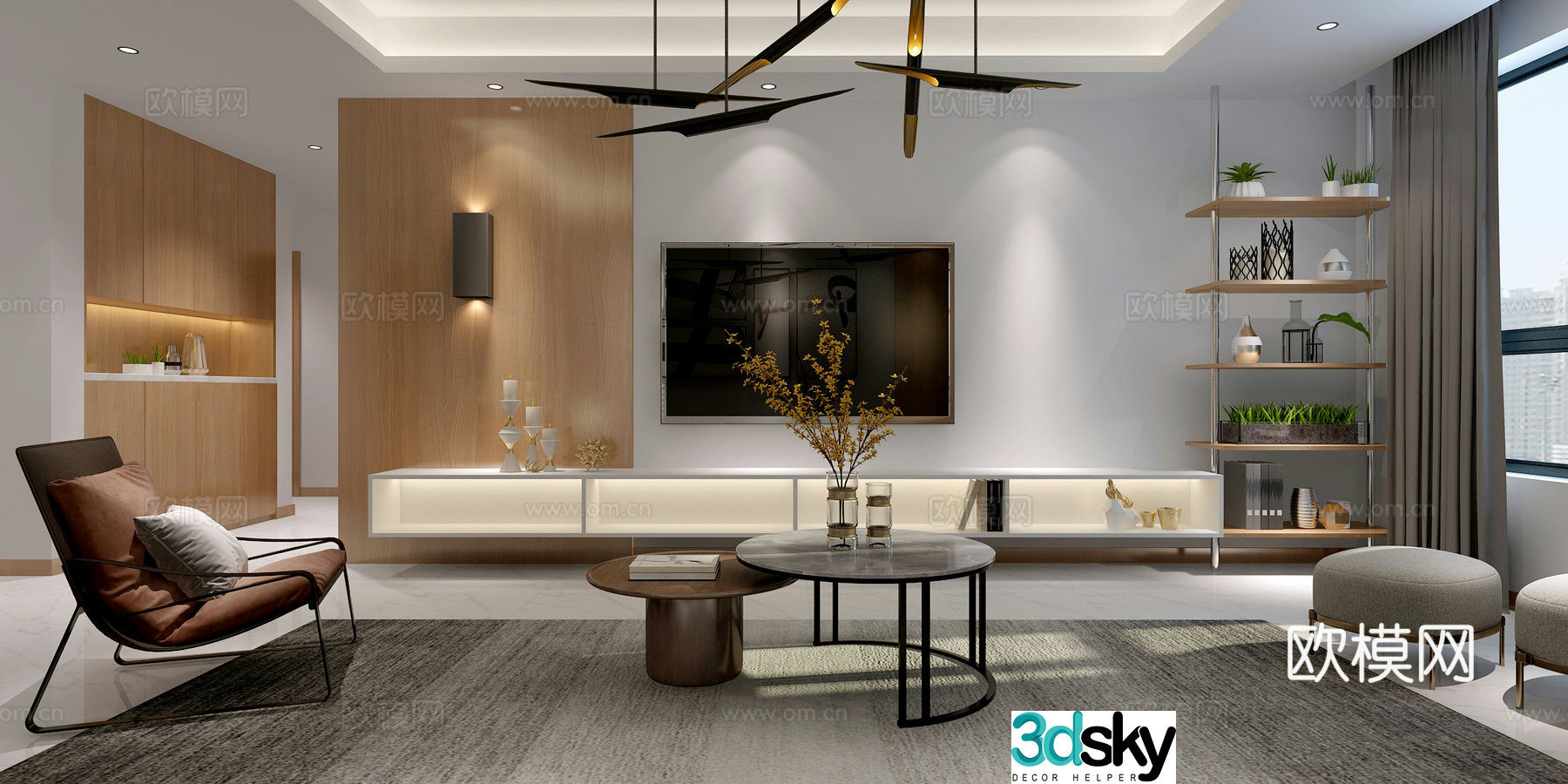 Nordic living and dining room sofa coffee table dining table chair chandeliers painting shoe cabinet TV cabinet 3d model