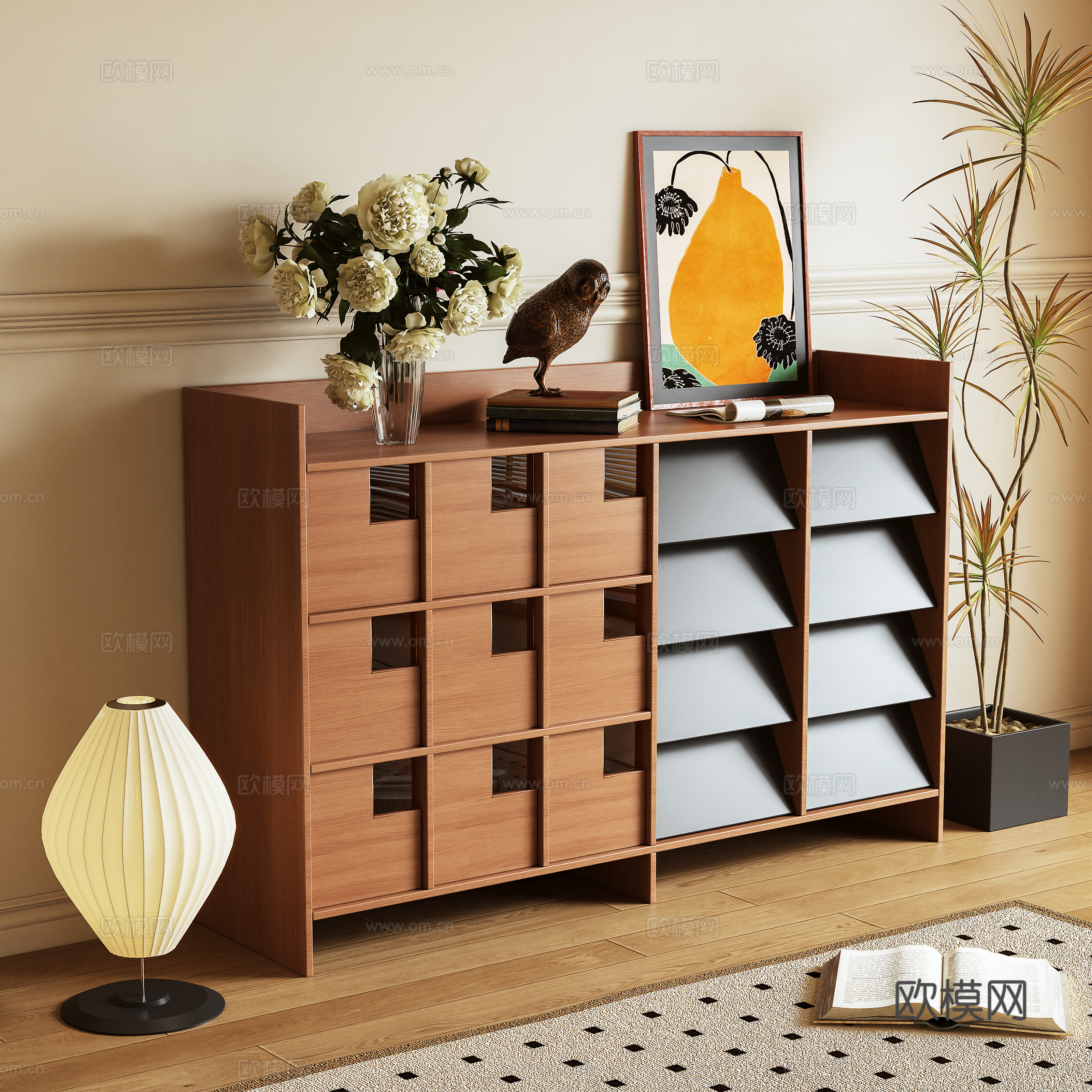 Middle-aged style porch cabinet side cabinet storage cabinet 3d model
