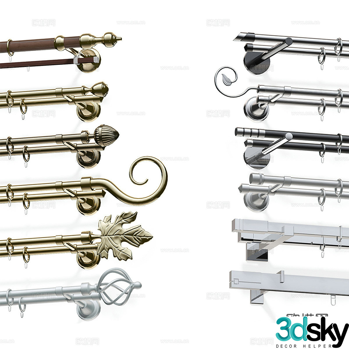 European curtain rod Roman rod 3D model