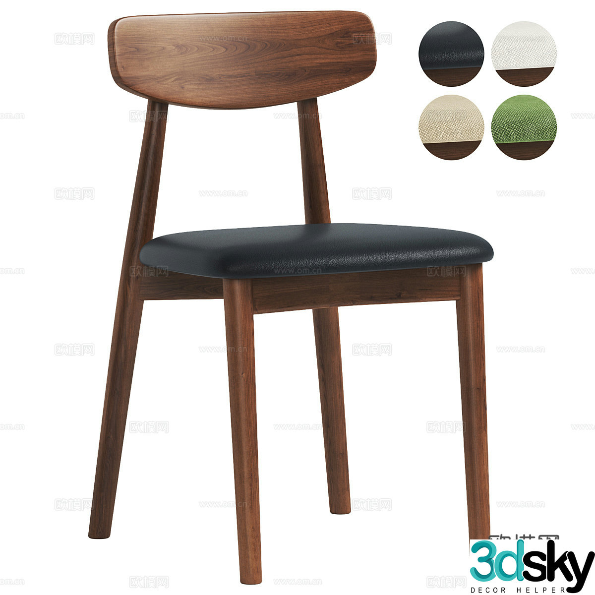 New Chinese style wooden single chair 3D model