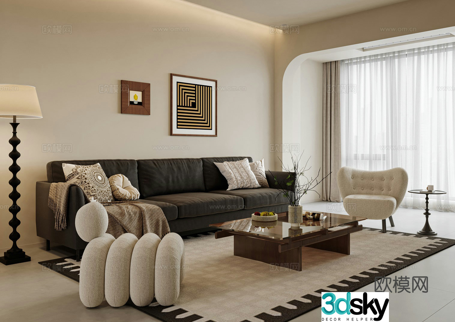 3D model of medieval style living room restaurant