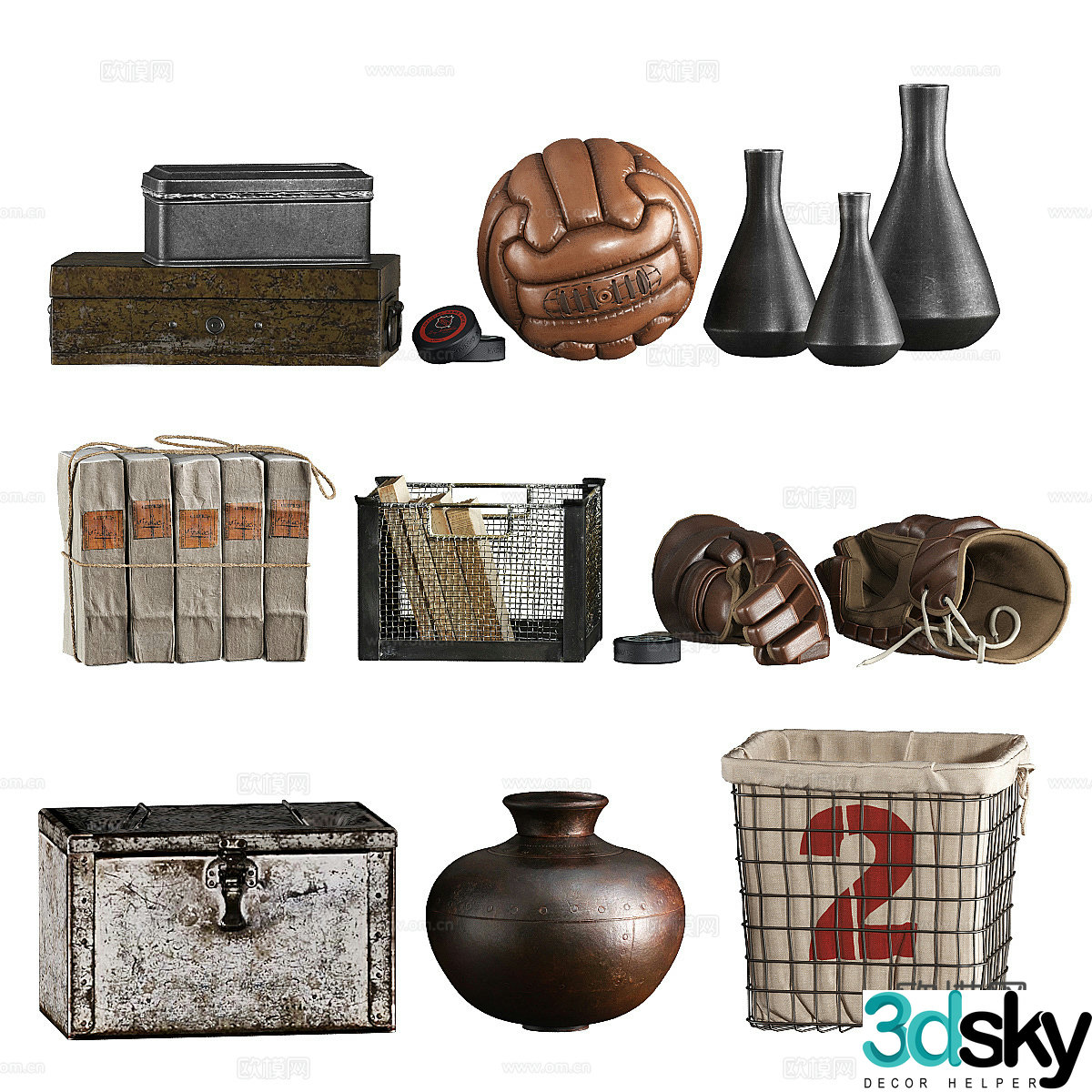 American retro ornament combination 3D model
