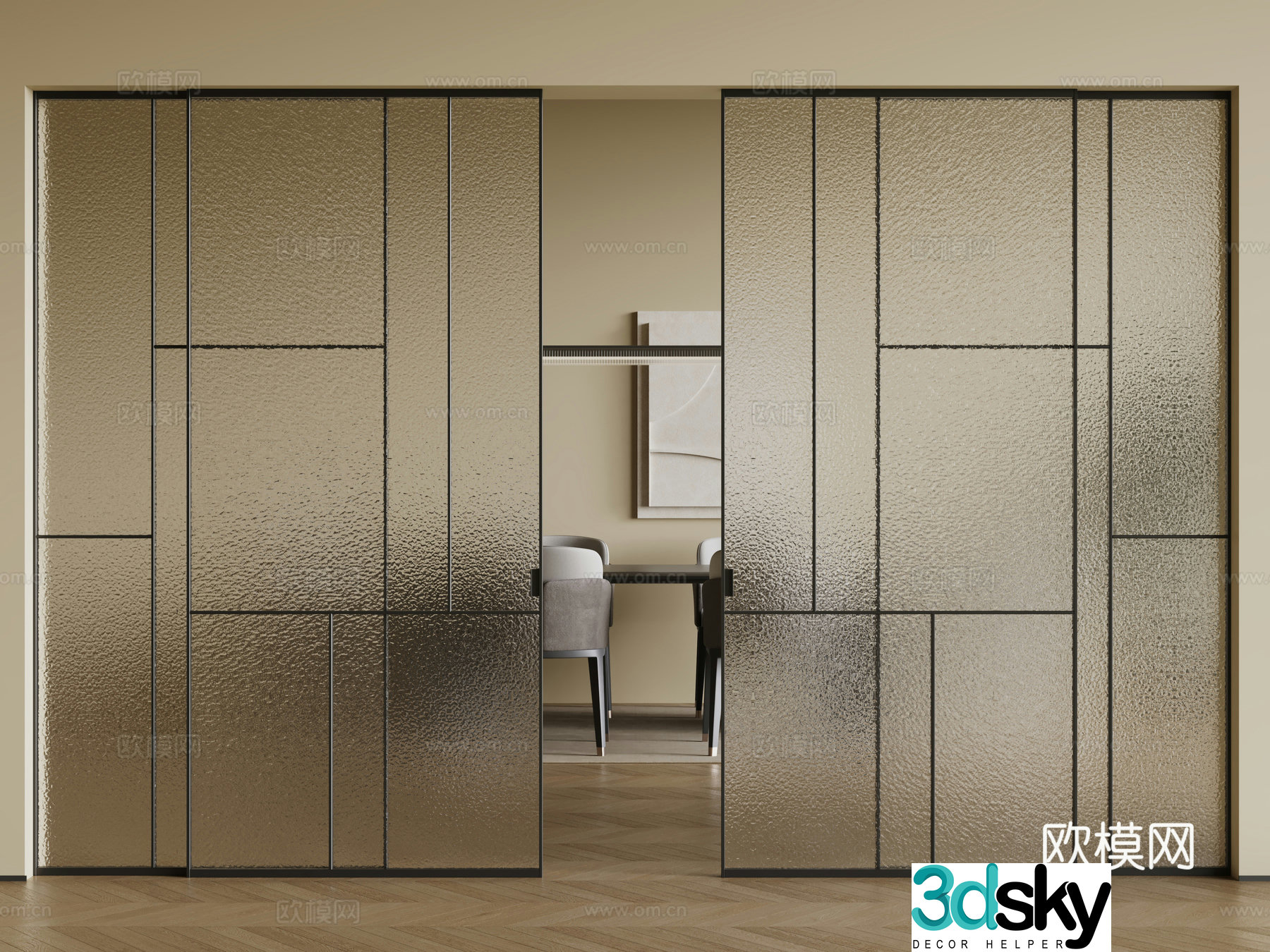 Modern glass sliding door Changhong glass door Glass sliding door 3D model