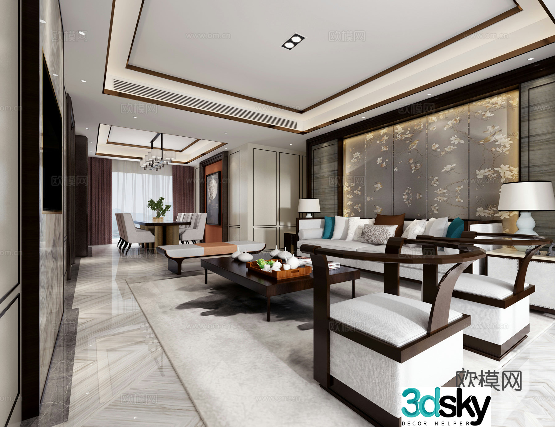 New Chinese style living and dining room 3D model