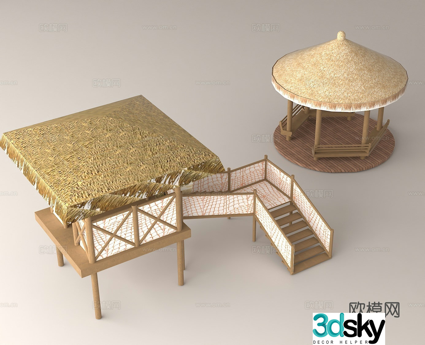 Outdoor wooden building thatched roof building Landscape pavilion Leisure pavilion Wooden structure 3D model