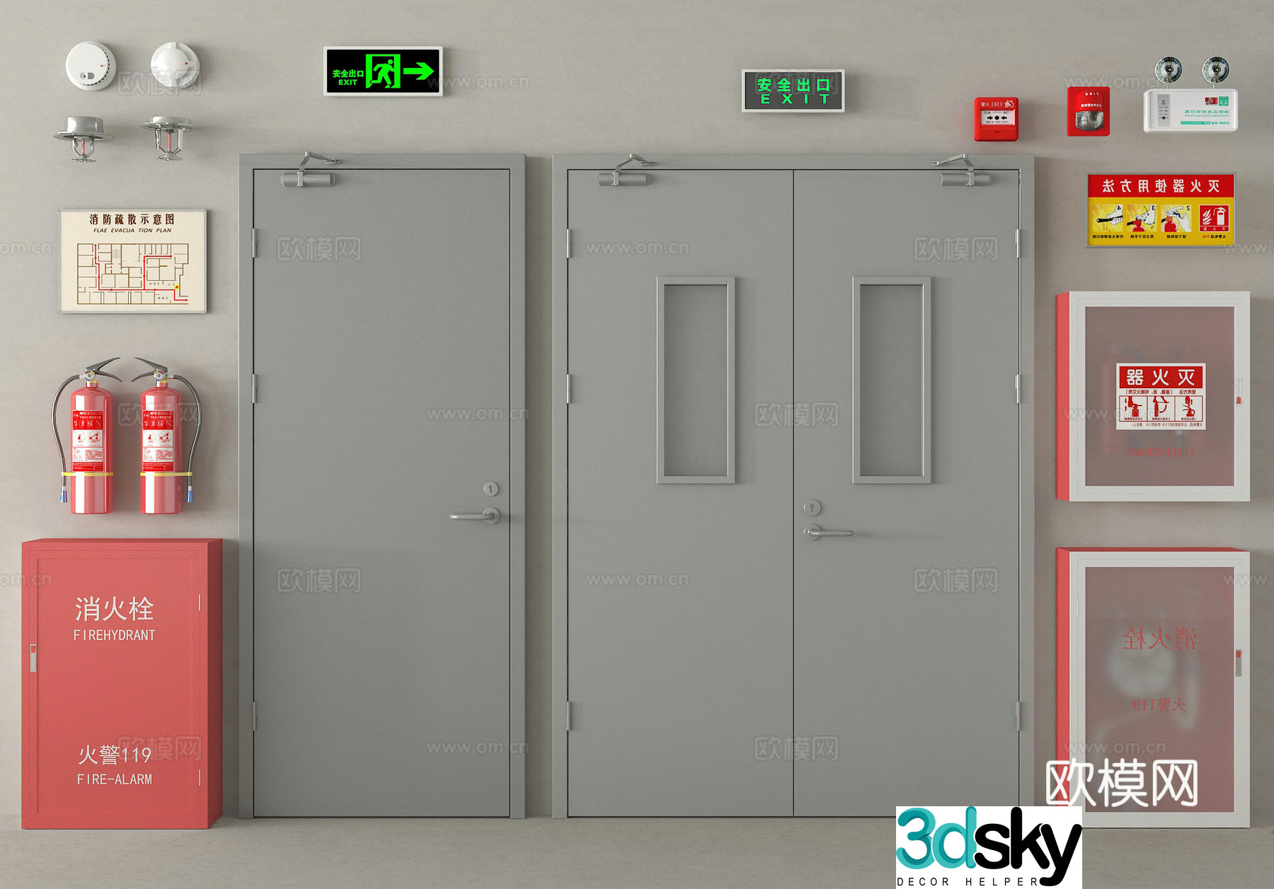 fire door safety door fire hydrant fire extinguisher fire door 3d model