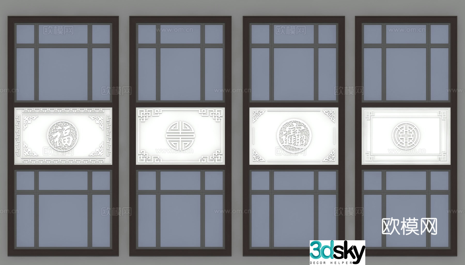 Joint windows window panels Chinese reliefs Chinese grille 3D model