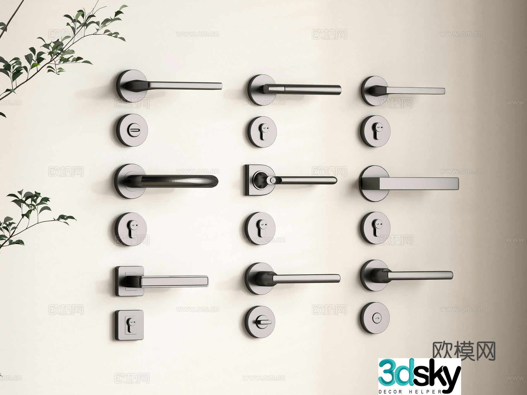Modern handle door lock 3d model