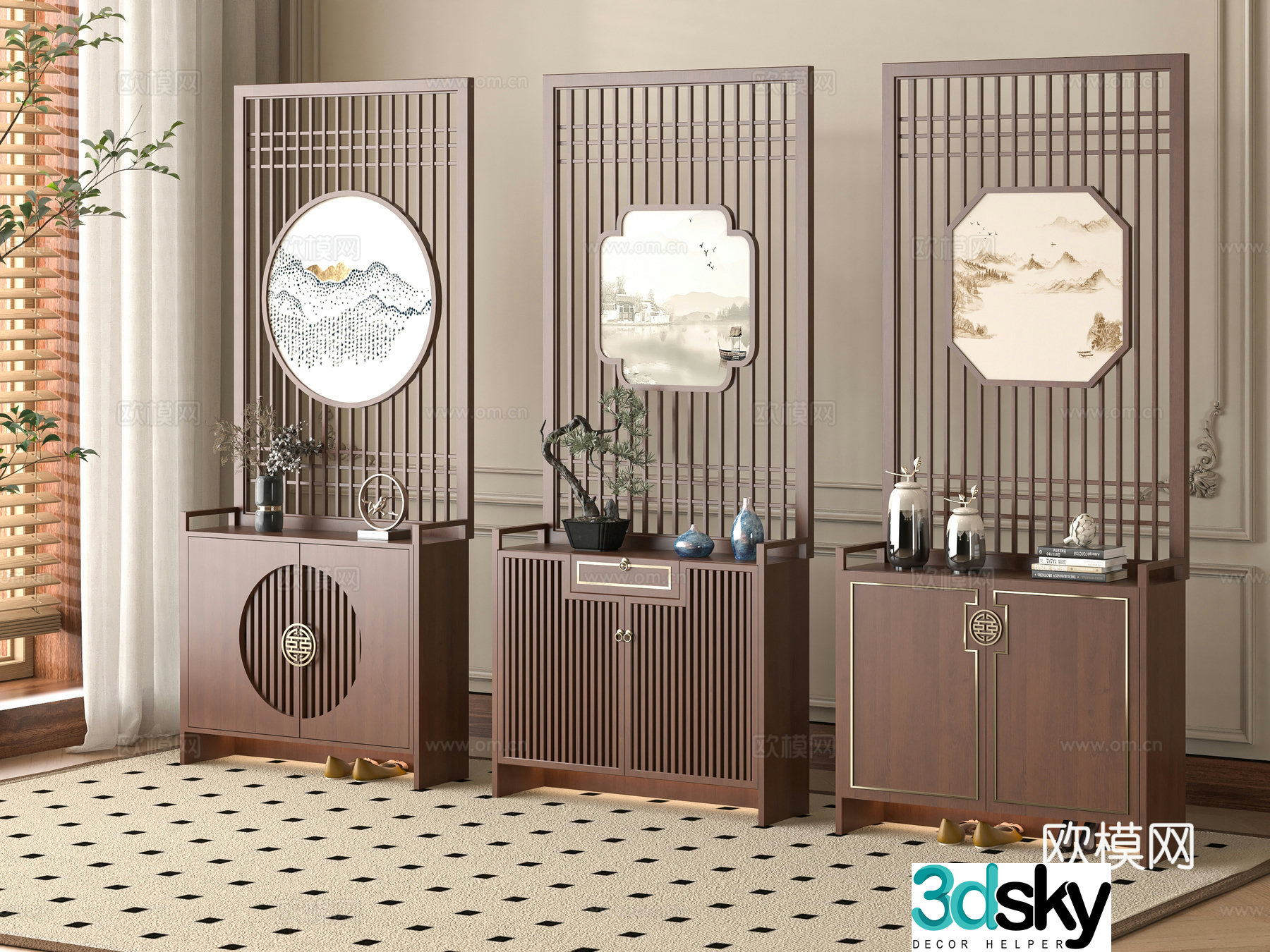 New Chinese style shoe cabinet partition 3D model
