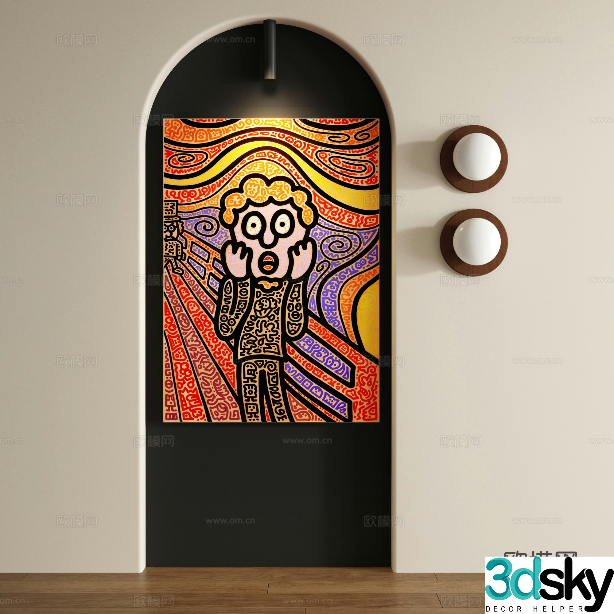Retro abstract frameless drawing 3d model