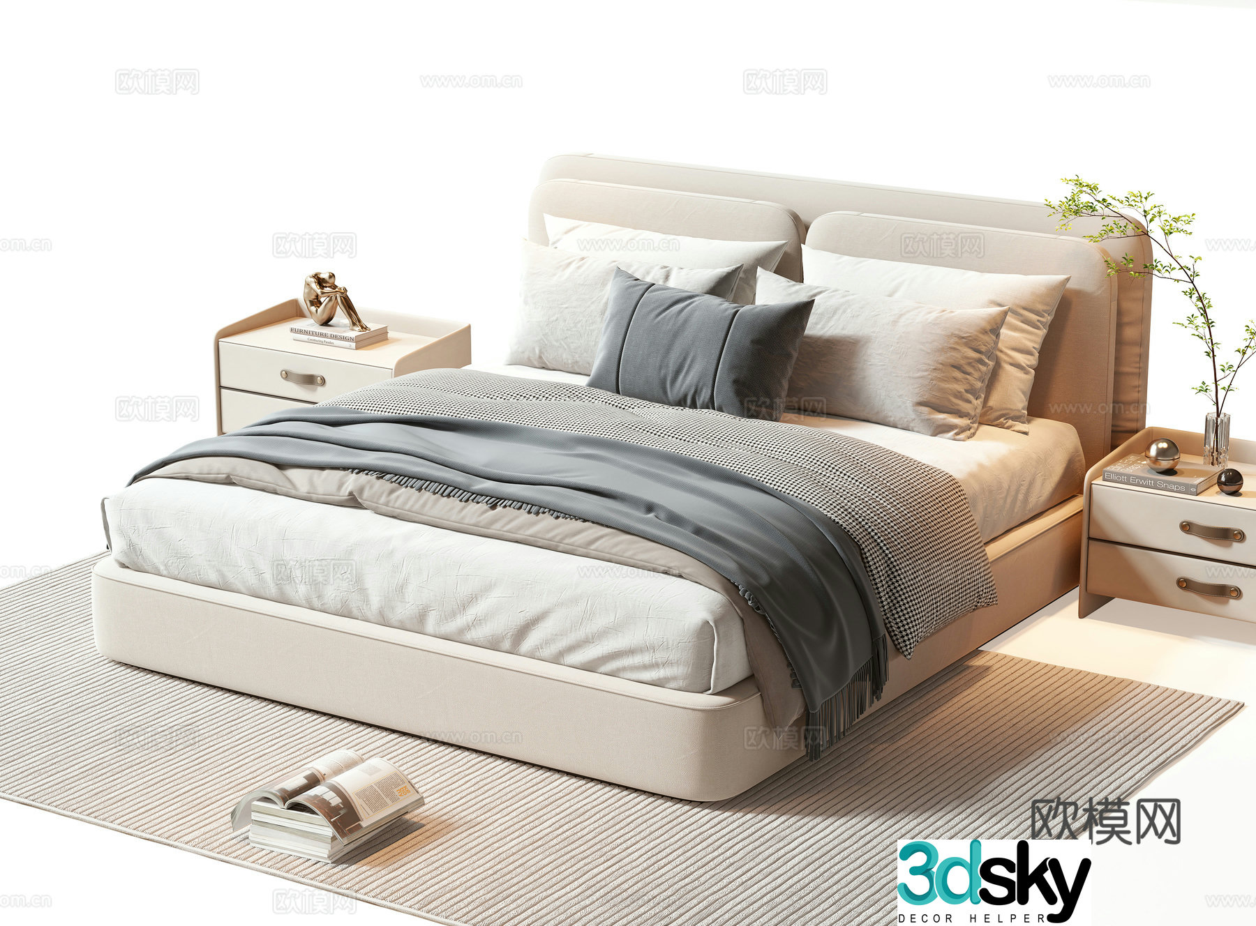 Minotti modern double bed 3d model