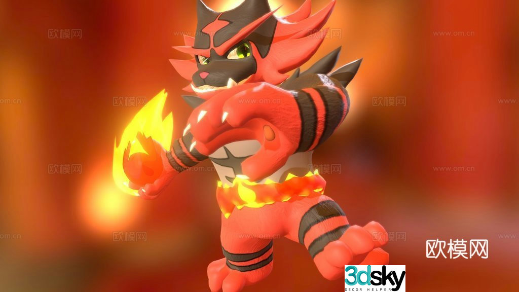 Blazing roaring tiger 3d model