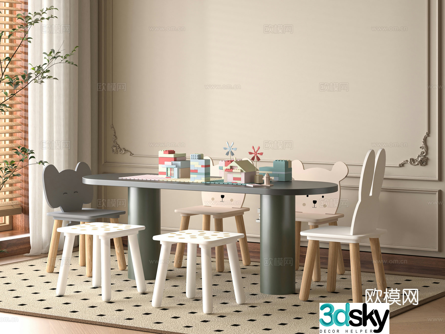 Modern children’s table and chair 3d model