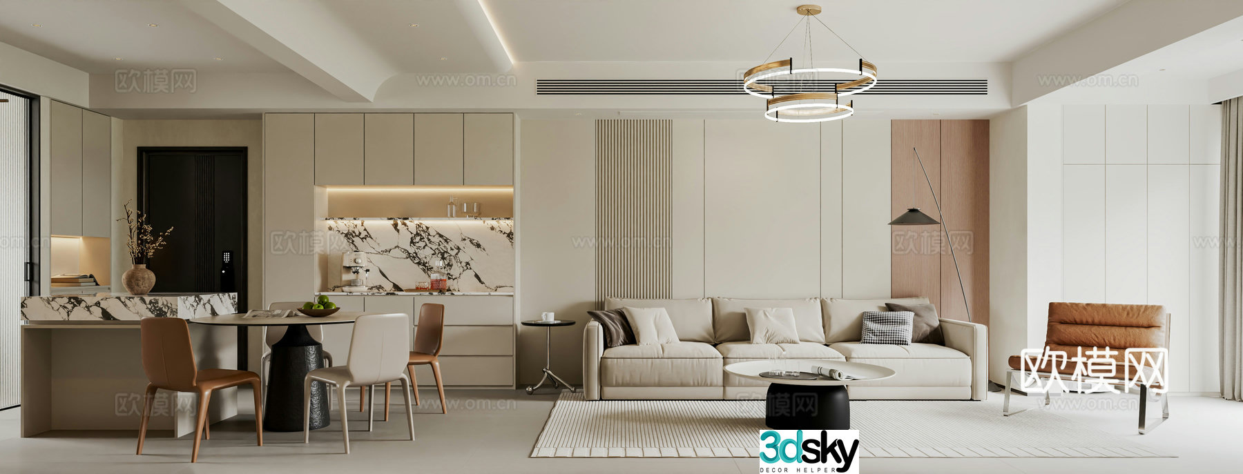 Modern minimalist living restaurant 3d model