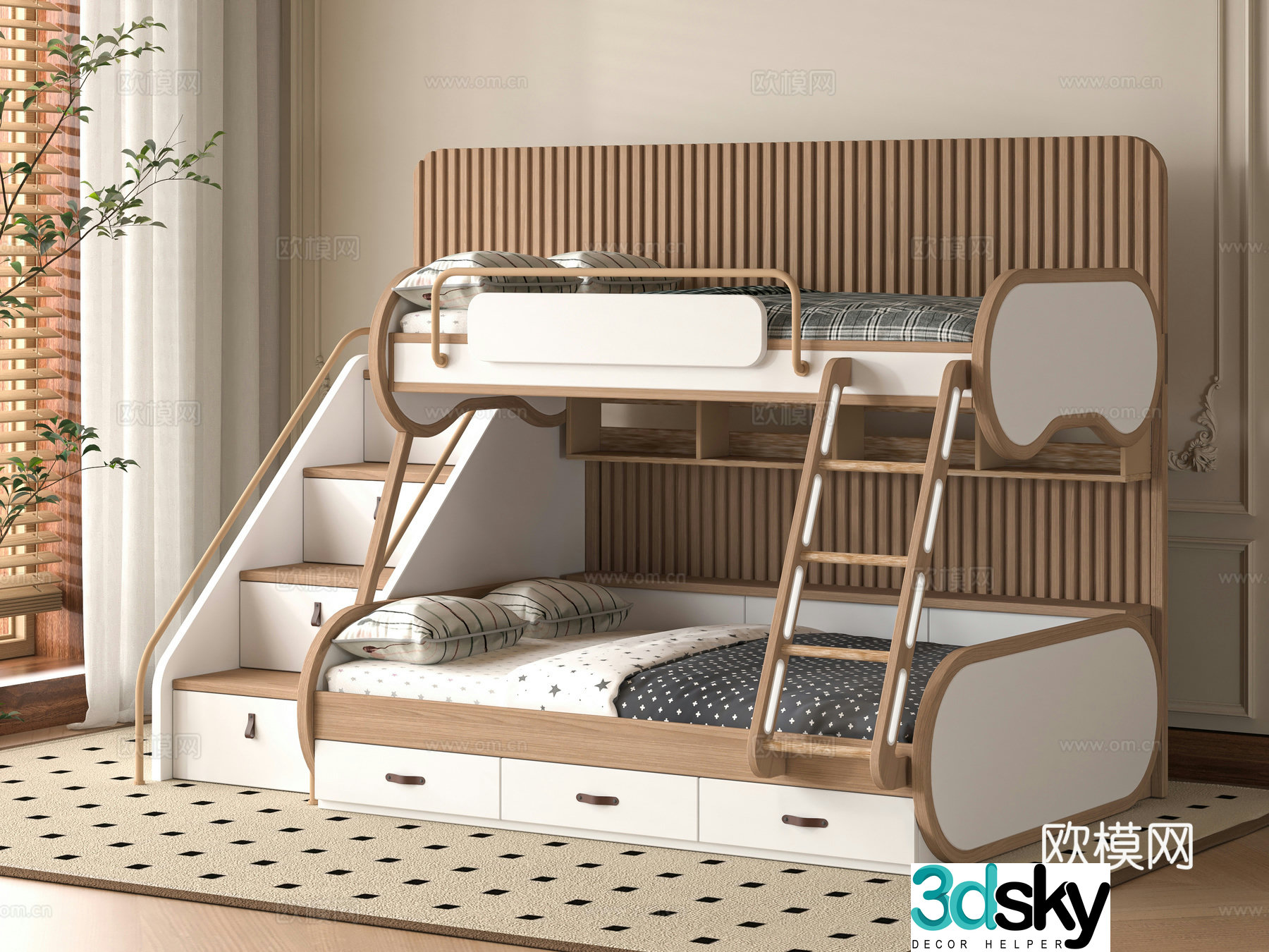 Modern 3D model on and off bed