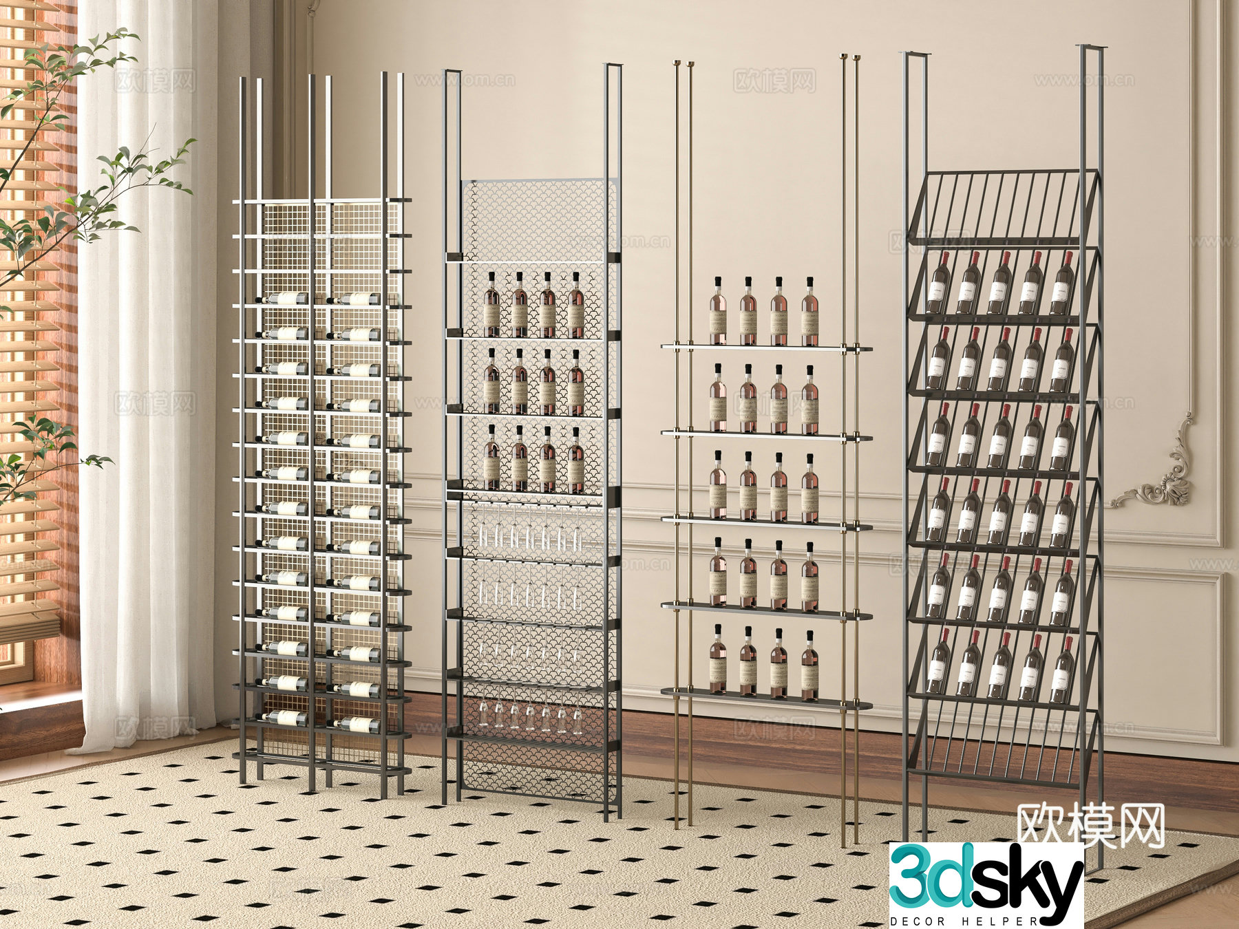 Modern partition wine rack combination 3D model