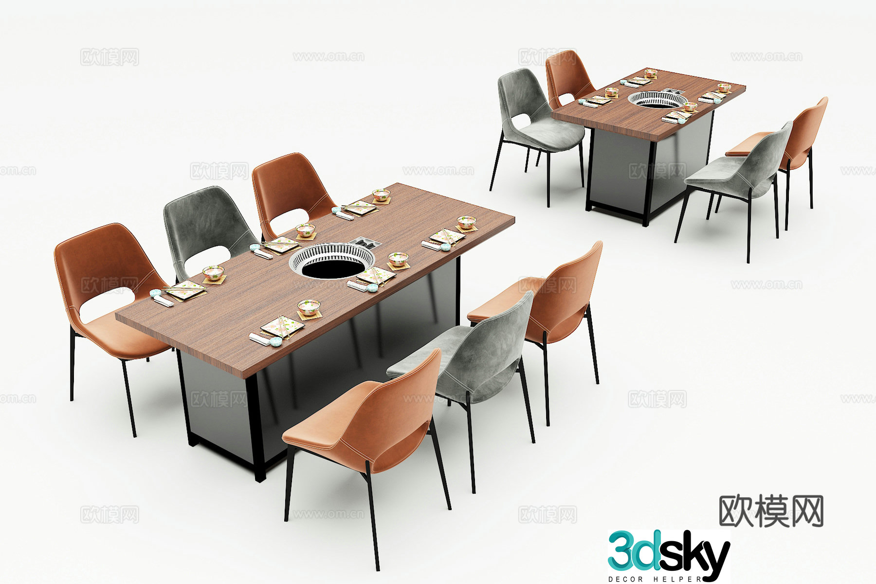 Leisure table and chair combination Restaurant table and chair combination Catering table and chair hot pot table and chair combination Restaurant table and chair 3D model